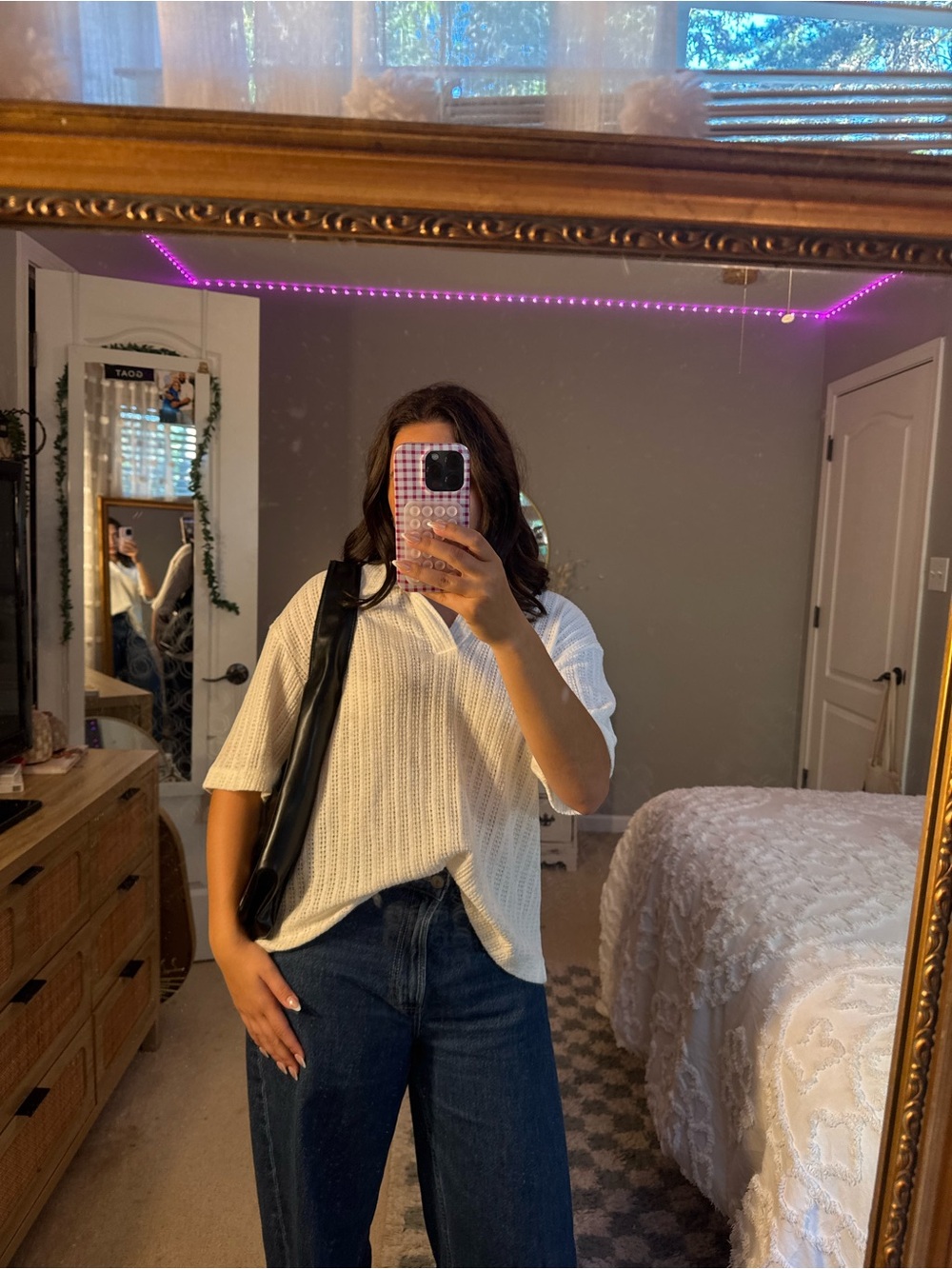 H&M White Knit Short-Sleeve V-Neck Top - Women